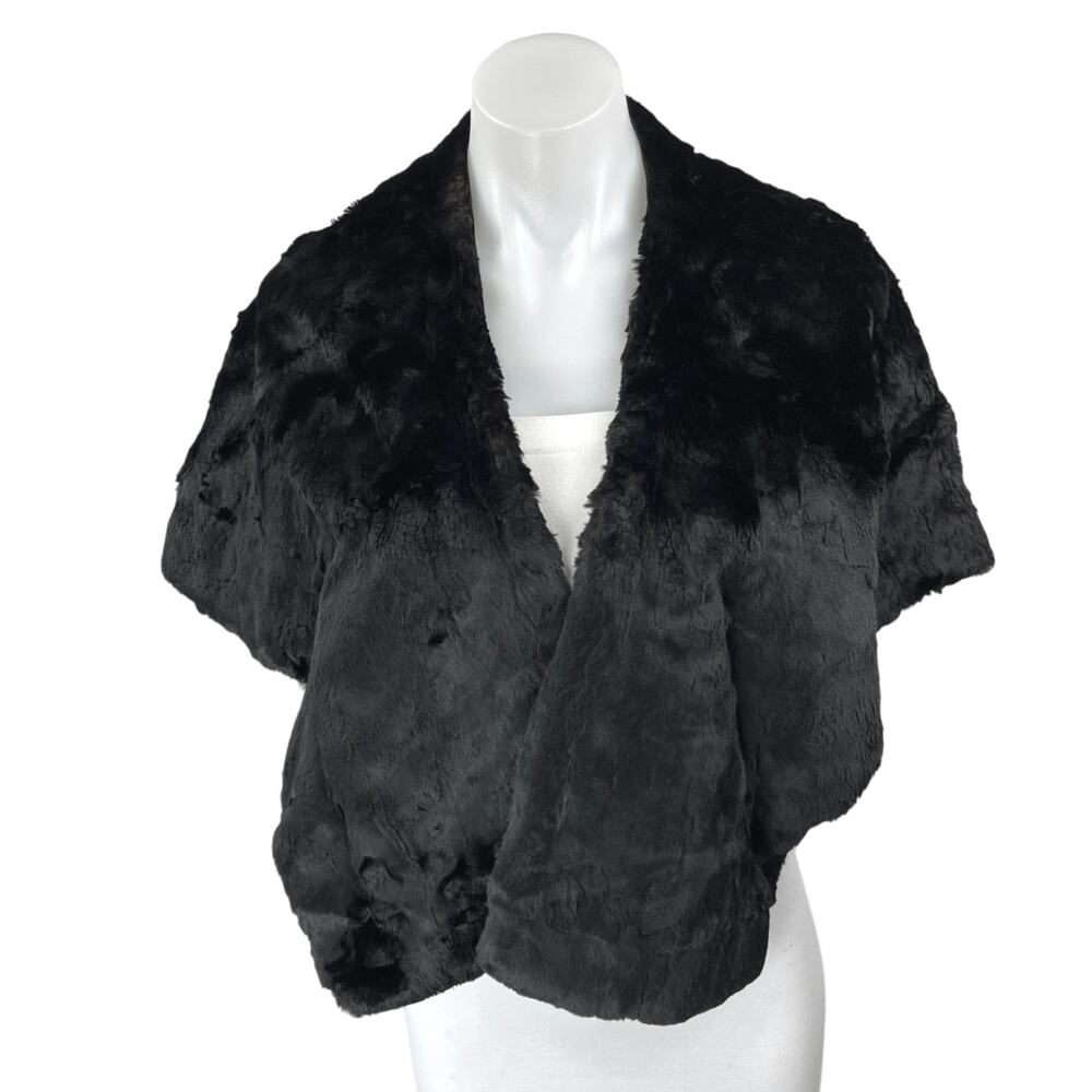 Joseph Green Womens Black Faux Fur Short Sleeve Cape Coat Sweater Jacket Size OS
